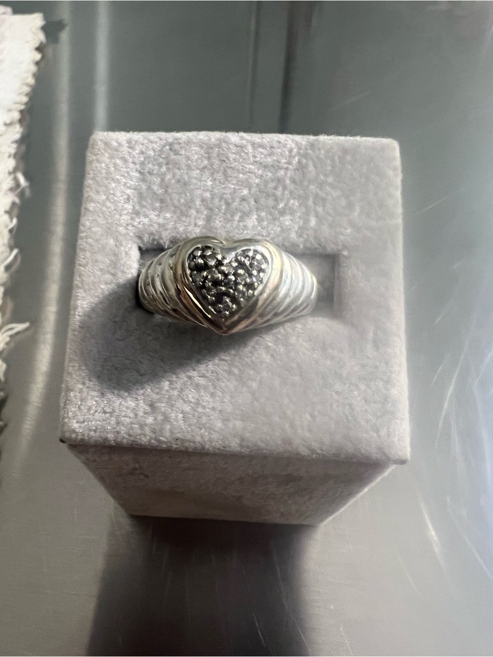 Sterling Silver Heart Ring with Genuine Diamonds & 14K Gold Accent Around Heart